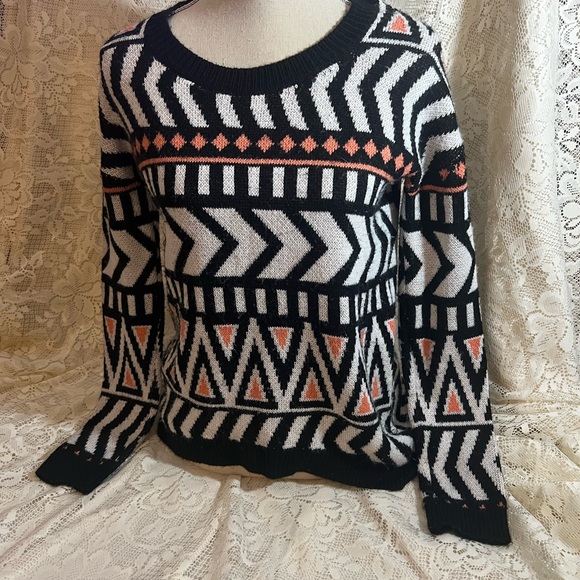 Roxy Black and White Sweater with Orange Accents - Picture 1 of 6